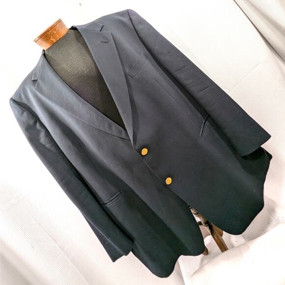 AUSTIN REED! DEEPEST NAVY BLUE WOOL, GOLD BUTTON SPORT COAT, CLUB JACKET! SZ 54R - Picture 9 of 9